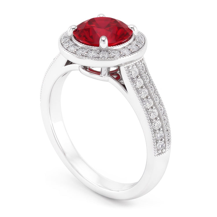 Bague Diamant Naturels Extraits des Mines ( et non cultivés en laboratoire ) Saphir Rouge Taille Ronde Bijoux Or Blanc 1.5 Carats