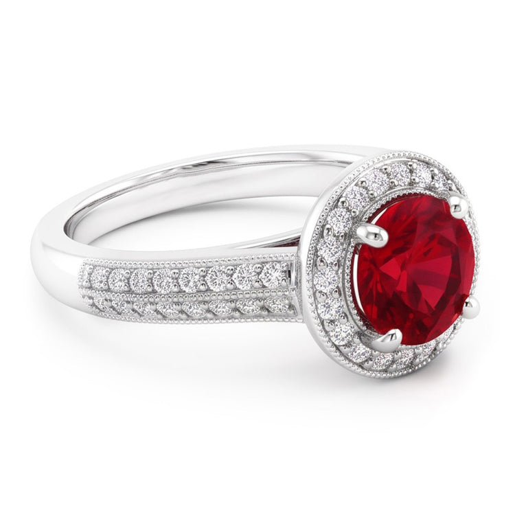 Bague Diamant Naturels Extraits des Mines ( et non cultivés en laboratoire ) Saphir Rouge Taille Ronde Bijoux Or Blanc 1.5 Carats