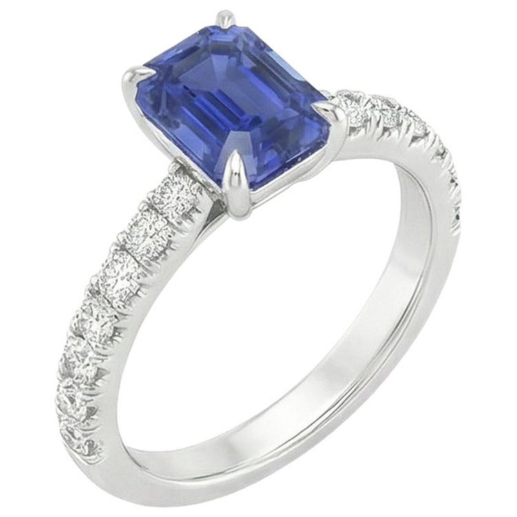 Bague Diamant Naturels Extraits des Mines ( et non cultivés en laboratoire ) Sertissage Pavé Émeraude Saphir De Ceylan 4.25 Carats
