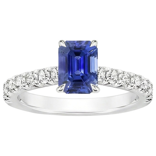 Bague Diamant Naturels Extraits des Mines ( et non cultivés en laboratoire ) Sertissage Pavé Émeraude Saphir De Ceylan 4.25 Carats