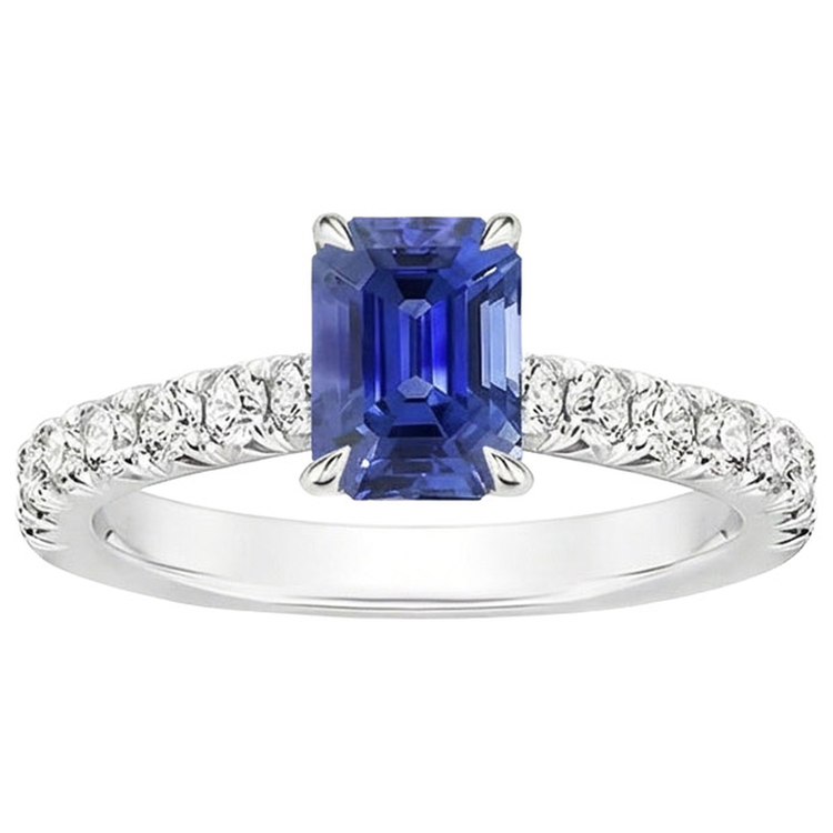 Bague Diamant Naturels Extraits des Mines ( et non cultivés en laboratoire ) Sertissage Pavé Émeraude Saphir De Ceylan 4.25 Carats