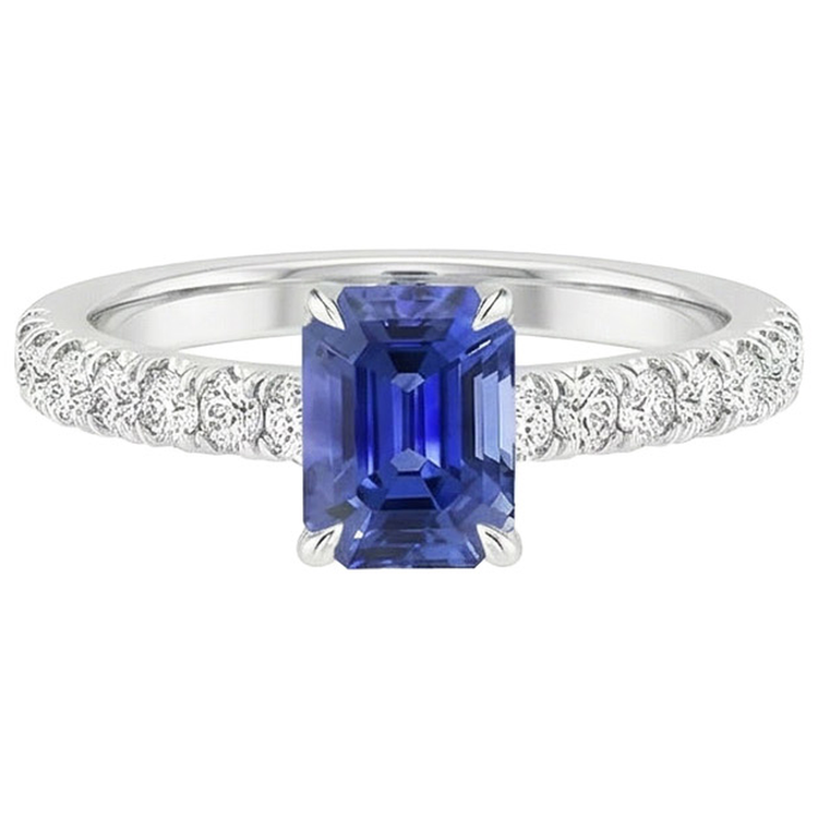 Bague Diamant Naturels Extraits des Mines ( et non cultivés en laboratoire ) Sertissage Pavé Émeraude Saphir De Ceylan 4.25 Carats