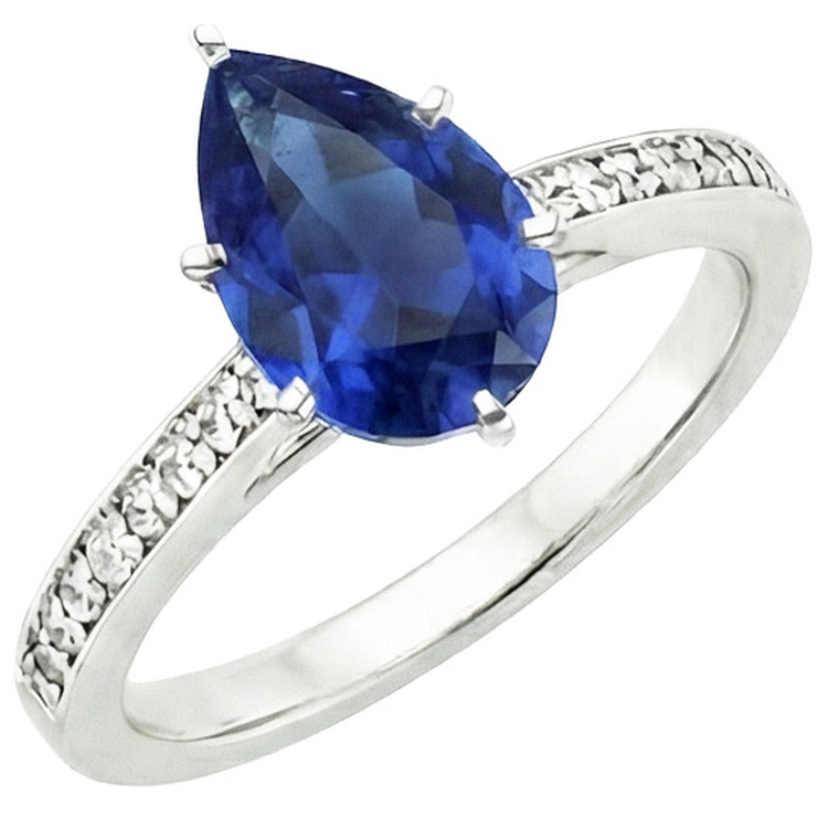 Bague Diamant Naturels Extraits des Mines ( et non cultivés en laboratoire ) Solitaire Poire Saphir Ceylan Avec Accents 7.25 Carats
