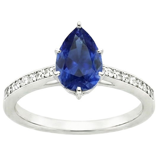 Bague Diamant Naturels Extraits des Mines ( et non cultivés en laboratoire ) Solitaire Poire Saphir Ceylan Avec Accents 7.25 Carats