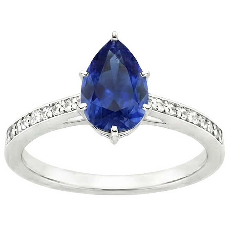 Bague Diamant Naturels Extraits des Mines ( et non cultivés en laboratoire ) Solitaire Poire Saphir Ceylan Avec Accents 7.25 Carats