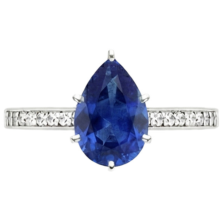 Bague Diamant Naturels Extraits des Mines ( et non cultivés en laboratoire ) Solitaire Poire Saphir Ceylan Avec Accents 7.25 Carats