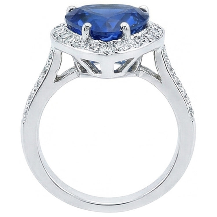 Bague Diamant Naturels Extraits des Mines ( et non cultivés en laboratoire ) Sri Lanka Saphir Bleu Or Blanc 4.5 Ct