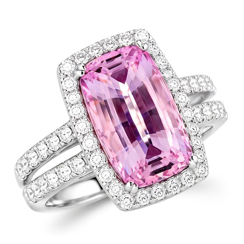 Bague Diamant Naturels Extraits des Mines ( et non cultivés en laboratoire ) Taille Coussin Rose Kunzite 24.50 Ct Bijoux Dame En Or Blanc