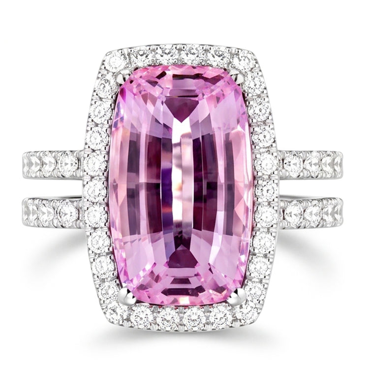 Bague Diamant Naturels Extraits des Mines ( et non cultivés en laboratoire ) Taille Coussin Rose Kunzite 24.50 Ct Bijoux Dame En Or Blanc