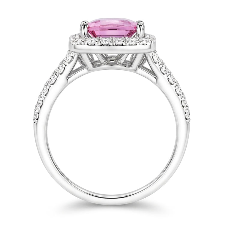Bague Diamant Naturels Extraits des Mines ( et non cultivés en laboratoire ) Taille Coussin Rose Kunzite 24.50 Ct Bijoux Dame En Or Blanc