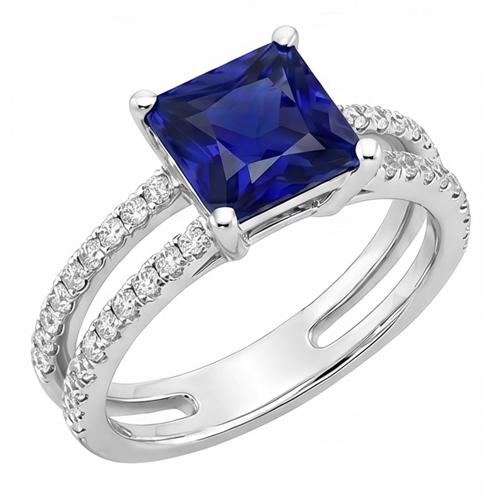 Bague Diamant Naturels Extraits des Mines ( et non cultivés en laboratoire ) Taille Princesse Saphir Avec Accents Tige Fendue 6 Carats