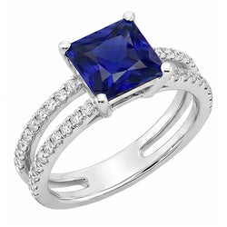 Bague Diamant Naturels Extraits des Mines ( et non cultivés en laboratoire ) Taille Princesse Saphir Avec Accents Tige Fendue 6 Carats