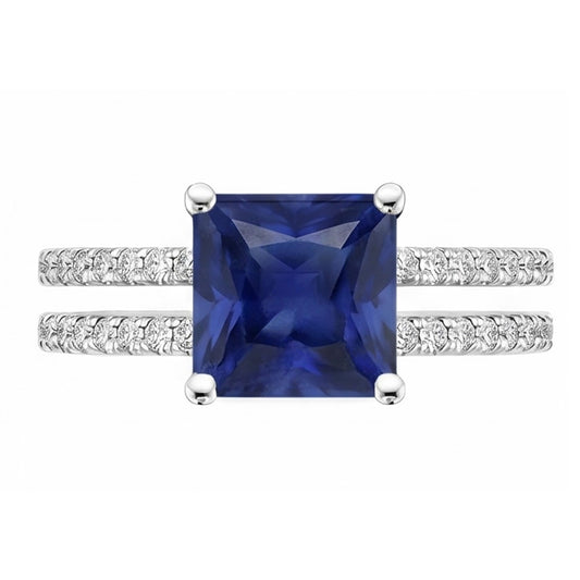 Bague Diamant Naturels Extraits des Mines ( et non cultivés en laboratoire ) Taille Princesse Saphir Avec Accents Tige Fendue 6 Carats