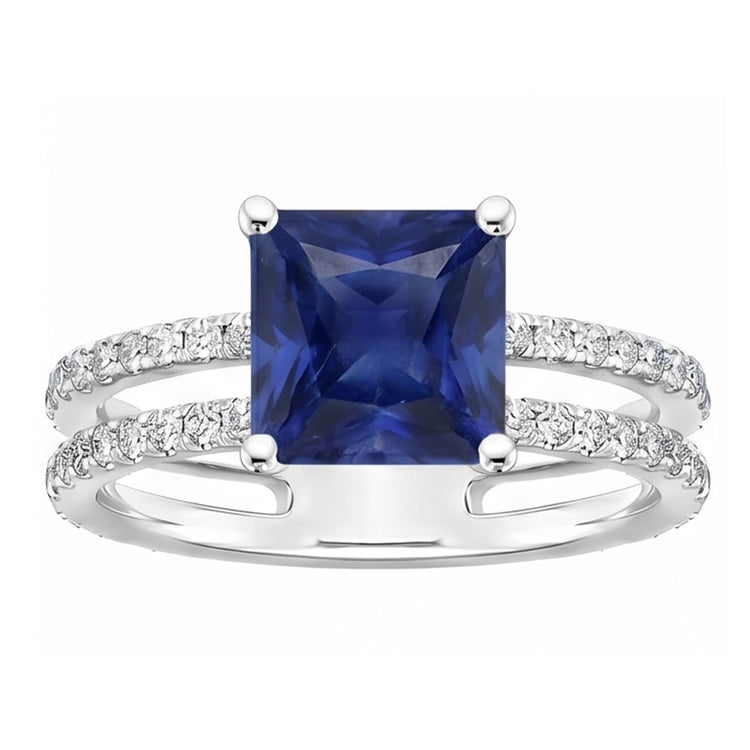 Bague Diamant Naturels Extraits des Mines ( et non cultivés en laboratoire ) Taille Princesse Saphir Avec Accents Tige Fendue 6 Carats