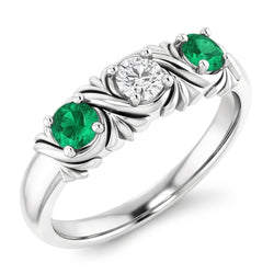 Bague Diamant Naturels Extraits des Mines ( et non cultivés en laboratoire ) Trois Pierres Style Antique 0.60 Carats Emeraude