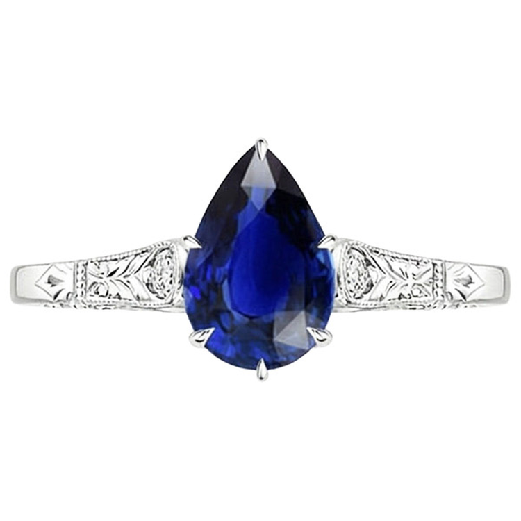 Bague Diamant Naturels Extraits des Mines ( et non cultivés en laboratoire ) Trois Pierres Style Antique Taille Poire 3.25 Carats