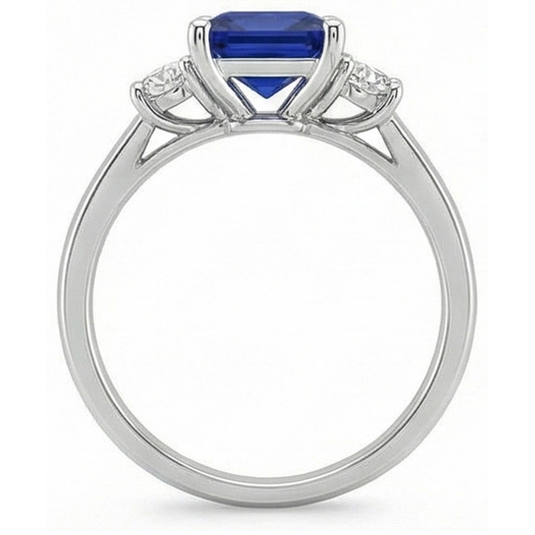 Bague Diamant Naturels Extraits des Mines ( et non cultivés en laboratoire ) Or Blanc Princesse Ceylan Saphir 3 Pierres 5.50 Carats