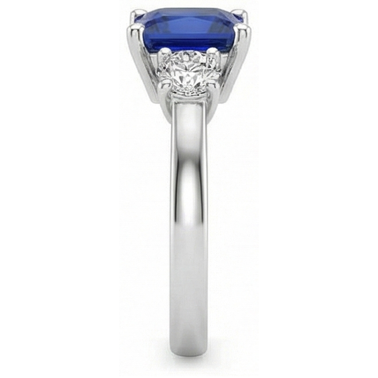 Bague Diamant Naturels Extraits des Mines ( et non cultivés en laboratoire ) Or Blanc Princesse Ceylan Saphir 3 Pierres 5.50 Carats
