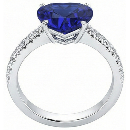 Bague Diamant Or Forme Coeur Saphir Bleu Pierre 5 Carats