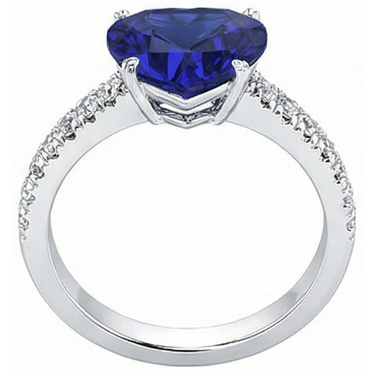Bague Diamant Or Forme Coeur Saphir Bleu Pierre 5 Carats