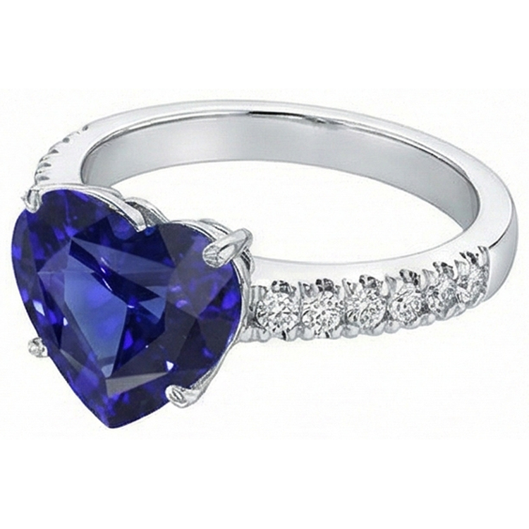 Bague Diamant Or Forme Coeur Saphir Bleu Pierre 5 Carats