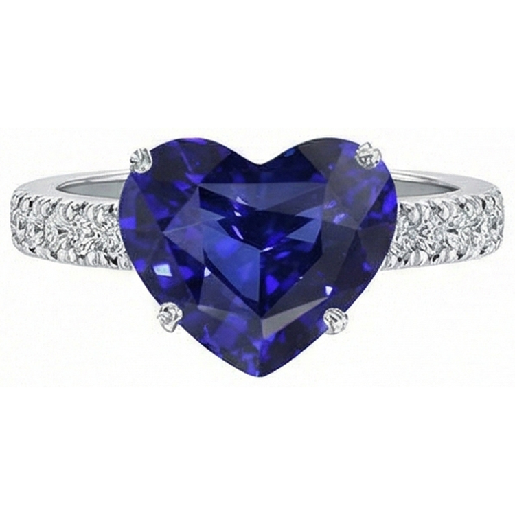 Bague Diamant Or Forme Coeur Saphir Bleu Pierre 5 Carats