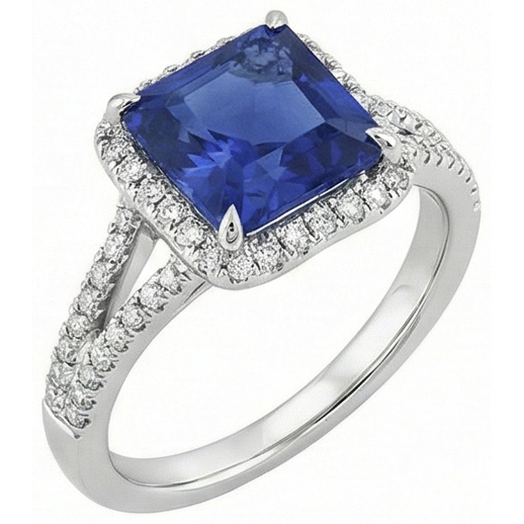 Bague Diamant Naturels Extraits des Mines ( et non cultivés en laboratoire ) Pierre Gemme 5 Carats Halo Saphir Bleu Naturel Bijoux En Or