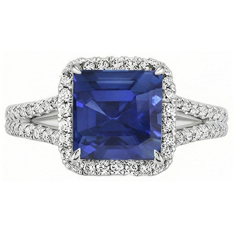 Bague Diamant Naturels Extraits des Mines ( et non cultivés en laboratoire ) Pierre Gemme 5 Carats Halo Saphir Bleu Naturel Bijoux En Or
