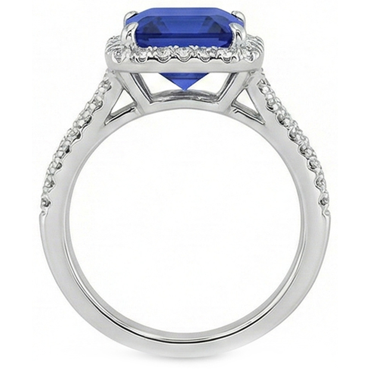 Bague Diamant Naturels Extraits des Mines ( et non cultivés en laboratoire ) Pierre Gemme 5 Carats Halo Saphir Bleu Naturel Bijoux En Or