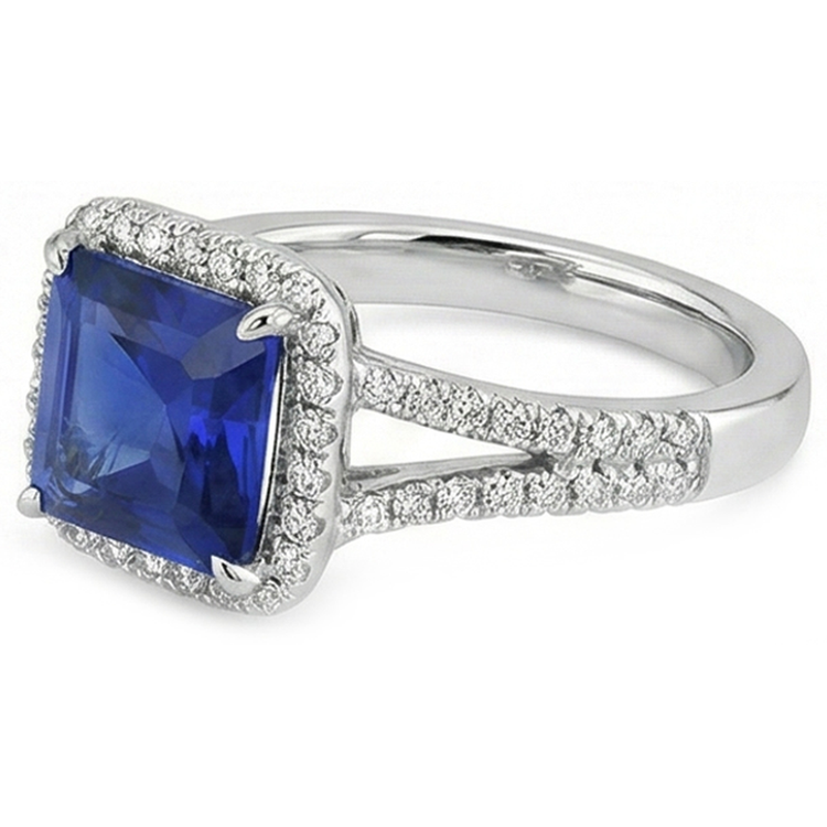 Bague Diamant Naturels Extraits des Mines ( et non cultivés en laboratoire ) Pierre Gemme 5 Carats Halo Saphir Bleu Naturel Bijoux En Or