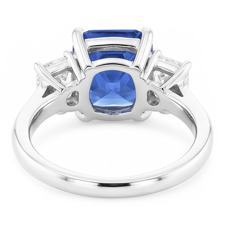 Bague Diamant Radiant & Saphir Bleu 3 Pierres Bijoux Pierres Précieuses 2 Carats