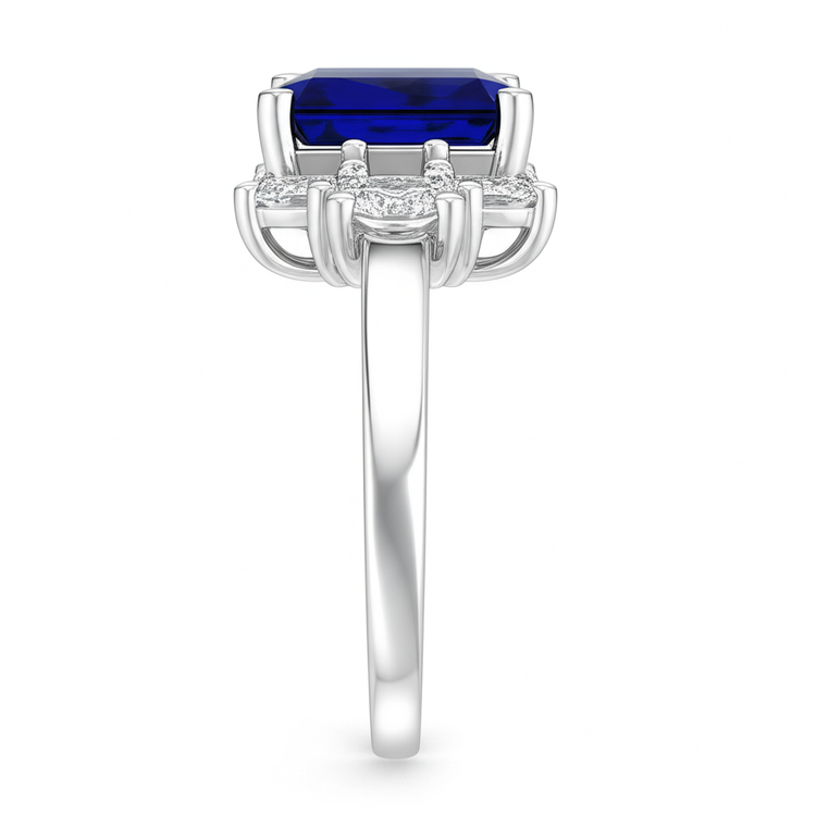 Bague Diamant Rond 3 Pierres Avec Saphir De Ceylan Émeraude 4.50 Carats