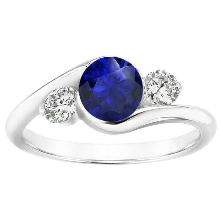 Bague Diamant Rond 3 Pierres Saphir 2.50 Carats Style Bypass Or 14K