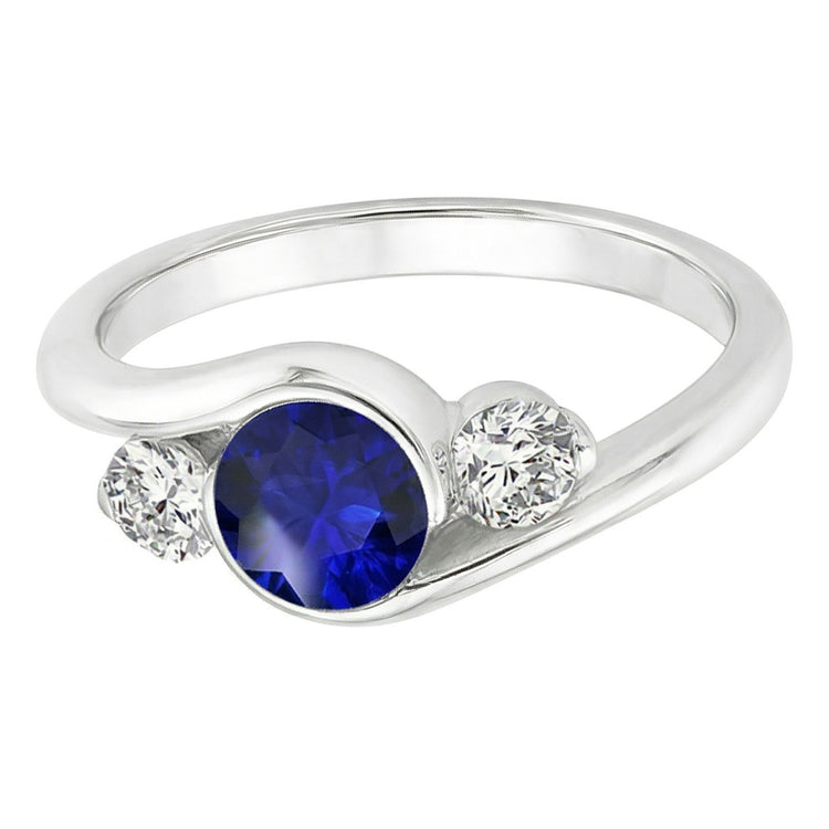 Bague Diamant Rond 3 Pierres Saphir 2.50 Carats Style Bypass Or 14K