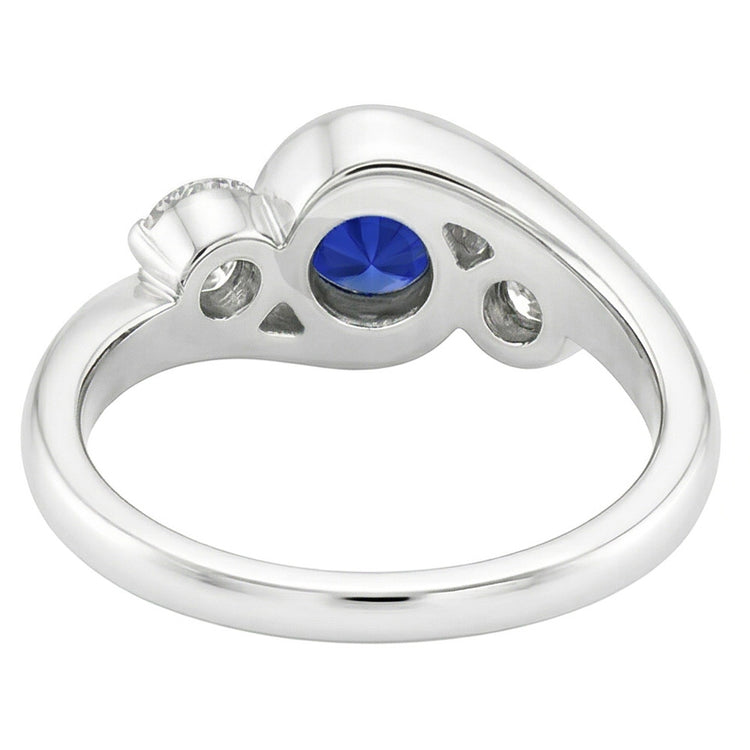 Bague Diamant Rond 3 Pierres Saphir 2.50 Carats Style Bypass Or 14K