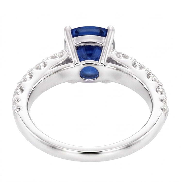 Bague Diamant Rond Coussin Saphir Bleu Pierre Gemme 3 Carats Or Blanc
