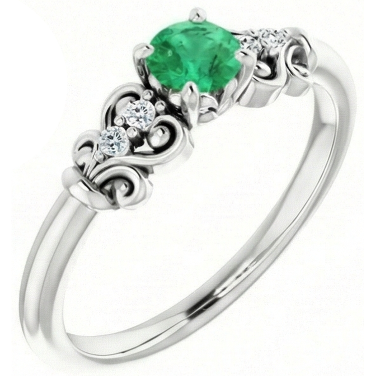 Bague Diamant Naturels Extraits des Mines ( et non cultivés en laboratoire ) Rond Émeraude Verte 1.40 Carats Or Blanc 14K Bijoux