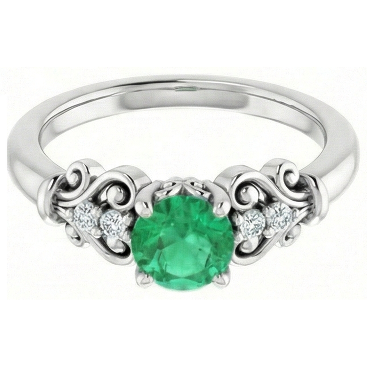 Bague Diamant Naturels Extraits des Mines ( et non cultivés en laboratoire ) Rond Émeraude Verte 1.40 Carats Or Blanc 14K Bijoux