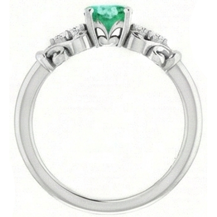 Bague Diamant Naturels Extraits des Mines ( et non cultivés en laboratoire ) Rond Émeraude Verte 1.40 Carats Or Blanc 14K Bijoux