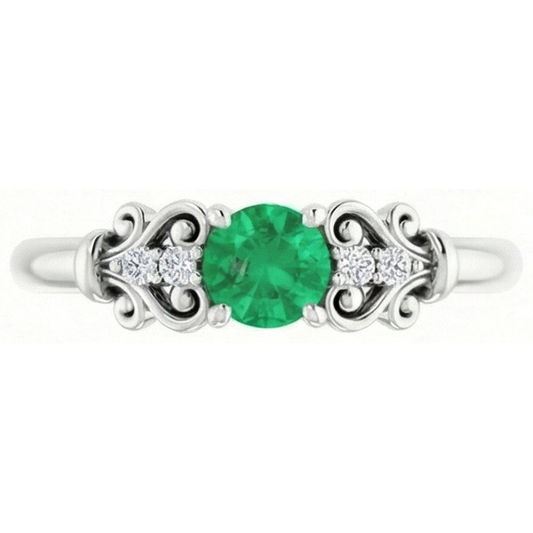 Bague Diamant Naturels Extraits des Mines ( et non cultivés en laboratoire ) Rond Émeraude Verte 1.40 Carats Or Blanc 14K Bijoux