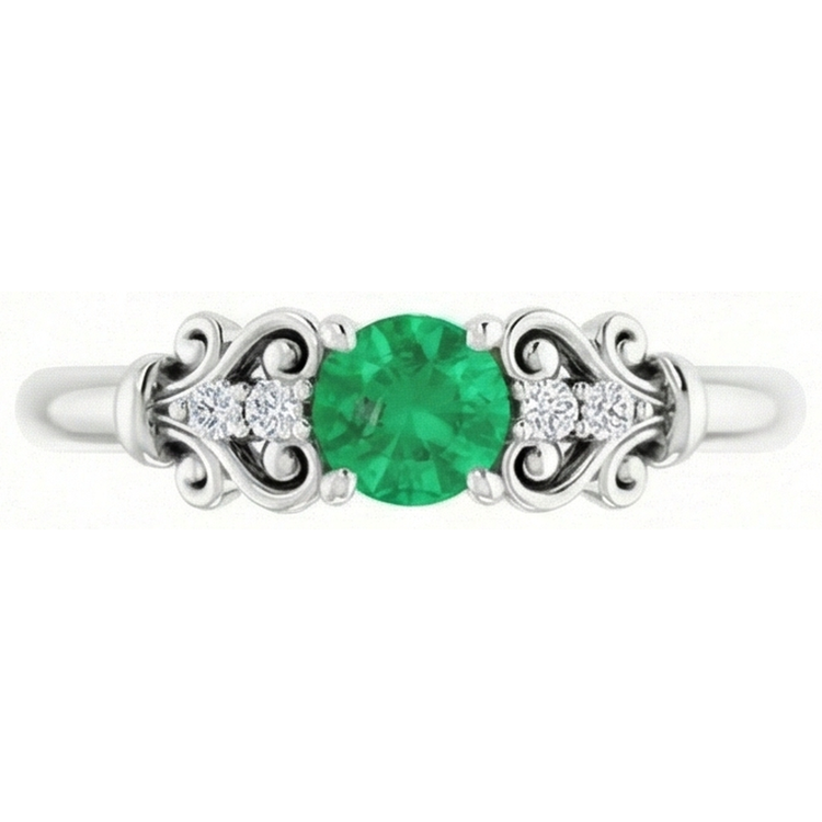 Bague Diamant Naturels Extraits des Mines ( et non cultivés en laboratoire ) Rond Émeraude Verte 1.40 Carats Or Blanc 14K Bijoux