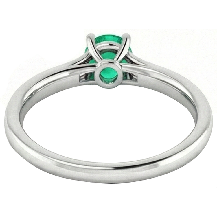 Bague Diamant Rond Émeraude Verte 2 Carats Or Blanc 14K