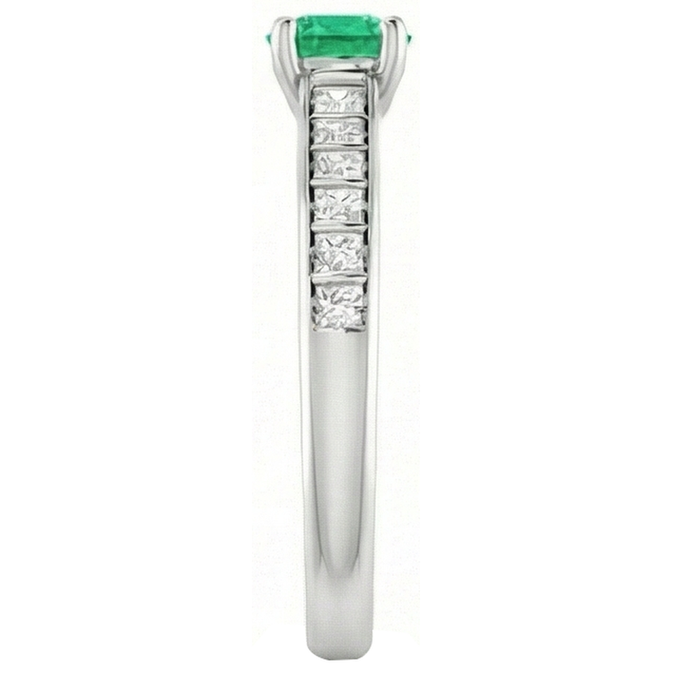 Bague Diamant Rond Émeraude Verte 2 Carats Or Blanc 14K