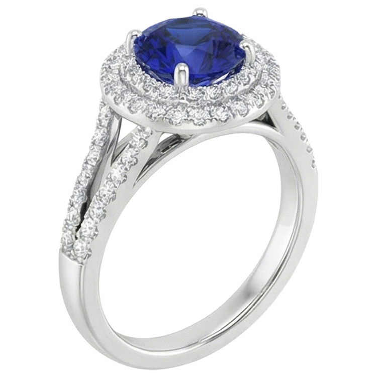 Bague Diamant Naturels Extraits des Mines ( et non cultivés en laboratoire ) Rond Halo Saphir Bleu 3.50 Carats Nouvelle Pierre Gemme Or