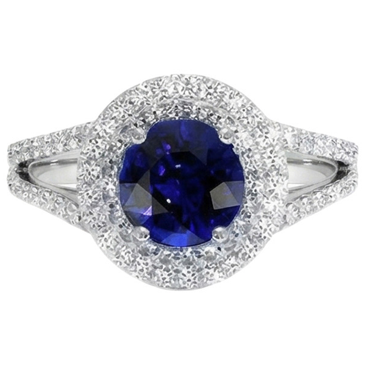 Bague Diamant Naturels Extraits des Mines ( et non cultivés en laboratoire ) Rond Halo Saphir Bleu 3.50 Carats Nouvelle Pierre Gemme Or