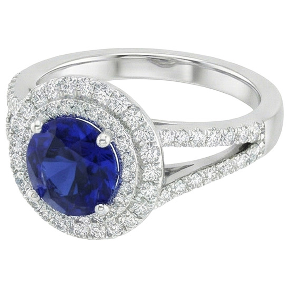 Bague Diamant Naturels Extraits des Mines ( et non cultivés en laboratoire ) Rond Halo Saphir Bleu 3.50 Carats Nouvelle Pierre Gemme Or