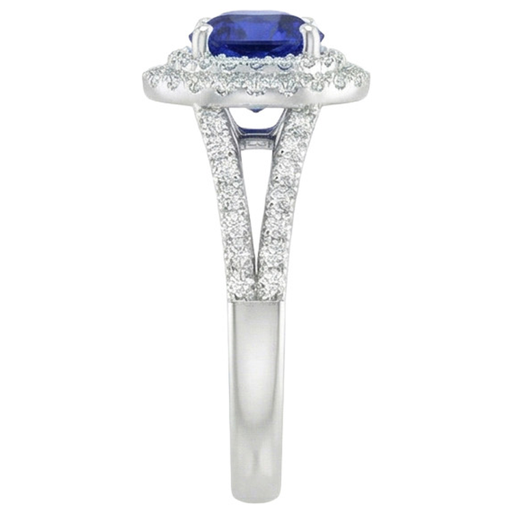 Bague Diamant Naturels Extraits des Mines ( et non cultivés en laboratoire ) Rond Halo Saphir Bleu 3.50 Carats Nouvelle Pierre Gemme Or