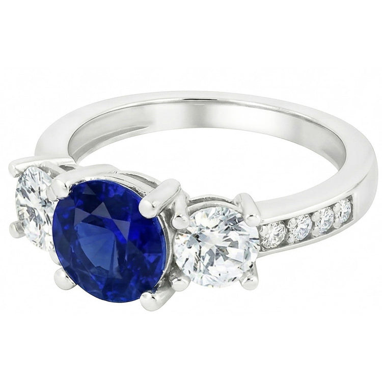 Bague Diamant Rond Saphir Ceylan 3.50 Carats Bijoux Femme