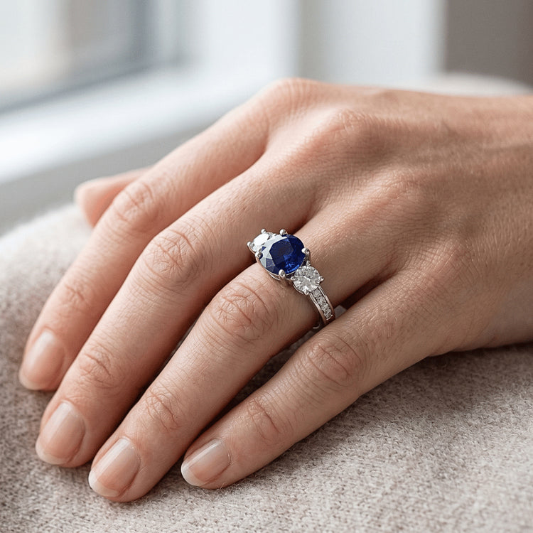 Bague Diamant Rond Saphir Ceylan 3.50 Carats Bijoux Femme