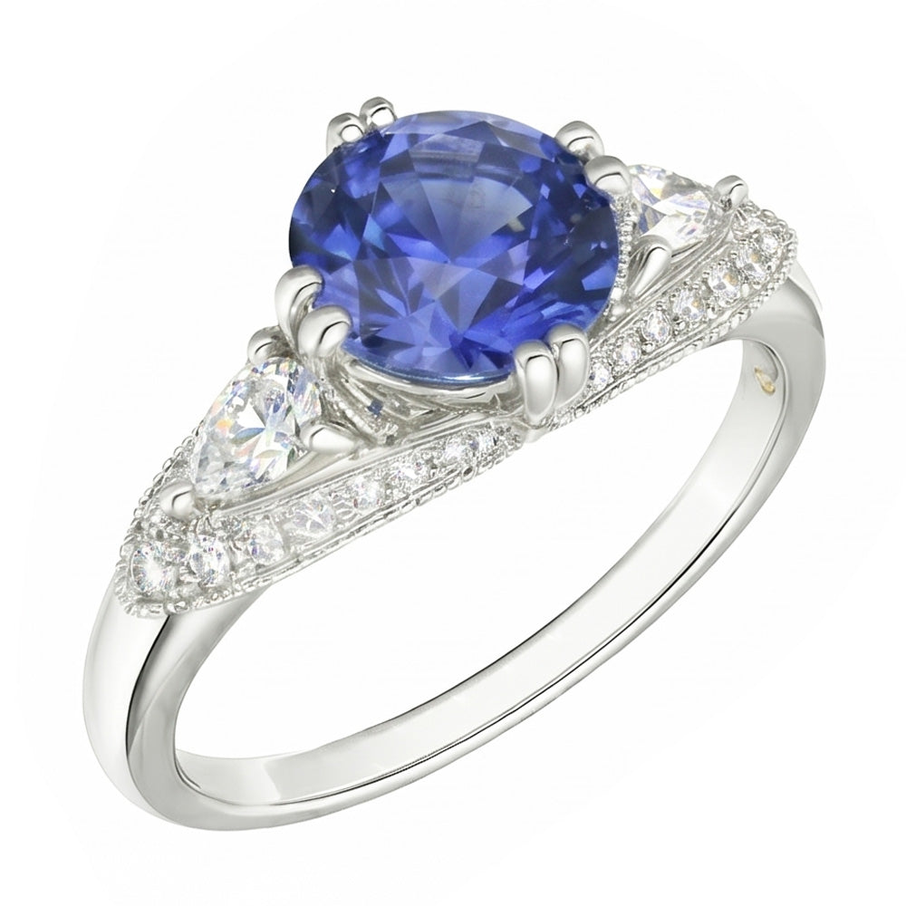 Bague Diamant Rond Saphir Ceylan Style Antique 2.75 Carats